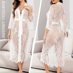 🔥🔥 New, Sexy Babydoll Lingerie Lace Robe Kimono Mesh Nightgown Lace Chemise